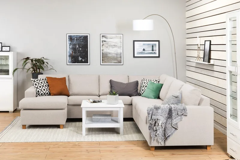 Crazy 6-personers Venstrevendt U-formet Large Hjørnesofa med Chaiselong i Stof - Beige - Møbler - Sofaer - Hjørnesofa - Hjørnesofa med chaiselong