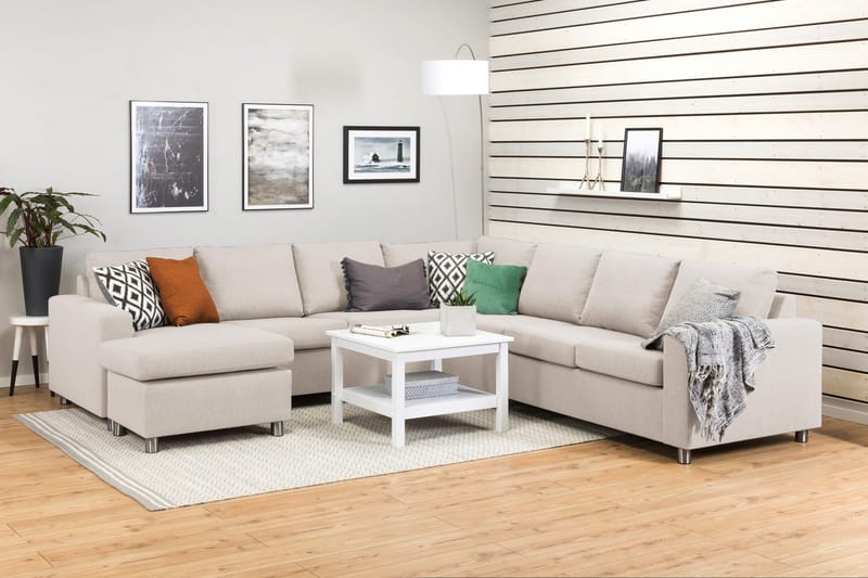 Crazy 6-personers Venstrevendt U-formet Large Hjørnesofa med Chaiselong i Stof - Beige - Møbler - Sofaer - Hjørnesofa