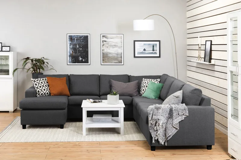 Crazy 6-personers Venstrevendt U-formet Large Hjørnesofa med Chaiselong i Stof - Mørkegrå - Møbler - Sofaer - Hjørnesofa - Hjørnesofa med chaiselong