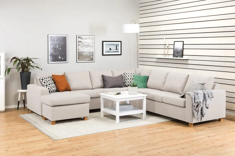 Crazy 6-personers Venstrevendt U-formet Large Hjørnesofa med Chaiselong i Stof - Beige - Møbler - Sofaer - Hjørnesofa - Hjørnesofa med chaiselong