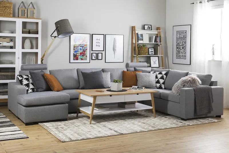 Crazy 6-personers Venstrevendt U-formet X-Large Hjørnesofa med Chaiselong i Stof - Grå - Møbler - Sofaer - Hjørnesofa - Hjørnesofa med chaiselong