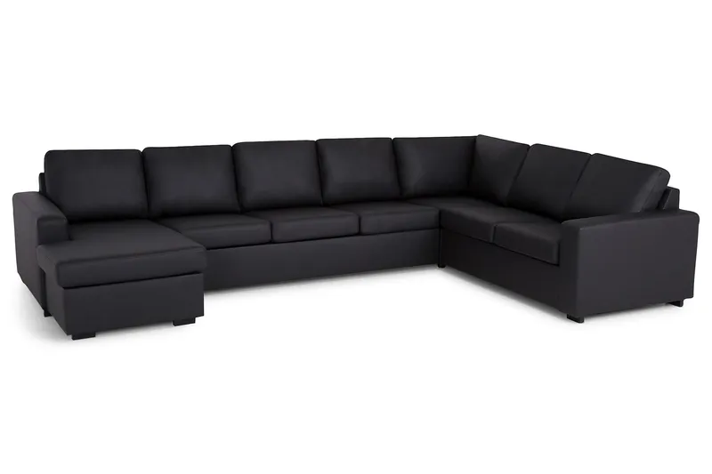 Crazy 6-personers Venstrevendt U-formet X-Large Hjørnesofa med Chaiselong i Kunstlæder - Sort - Møbler - Sofaer - Hjørnesofa - Hjørnesofa med chaiselong