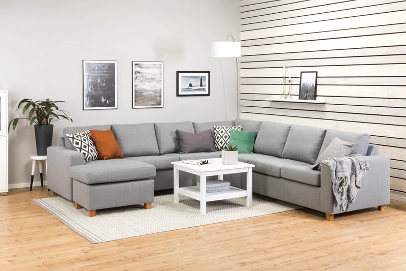 Crazy 6-personers Venstrevendt U-formet Large Hjørnesofa med Chaiselong i Stof - Grå - Møbler - Sofaer - Hjørnesofa - Hjørnesofa med chaiselong