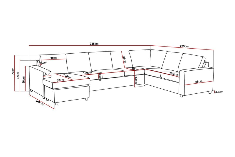 Crazy 6-personers Venstrevendt U-formet X-Large Hjørnesofa med Chaiselong i Stof - Antracit - Møbler - Sofaer - Hjørnesofa - Hjørnesofa med chaiselong