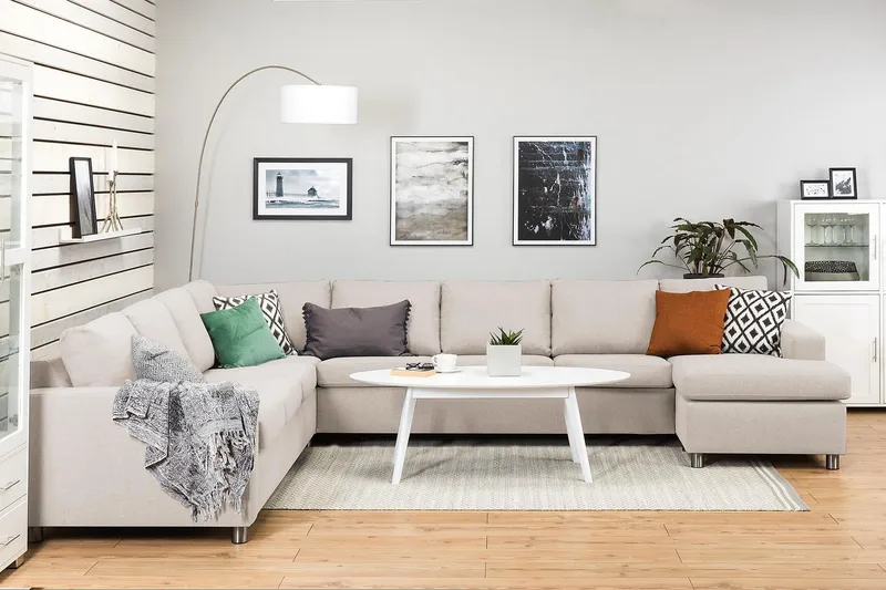 Crazy 7-personers Højrevendt U-formet XX-Large Hjørnesofa med Divan i Stof - Beige - Møbler - Sofaer - Hjørnesofa - Hjørnesofa med chaiselong