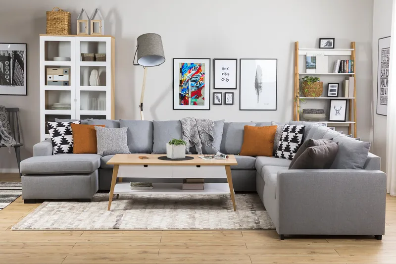 Crazy 7-personers Venstrevendt U-formet XX-Large Hjørnesofa med Divan i Stof - Grå - Møbler - Sofaer - Hjørnesofa - Hjørnesofa med chaiselong