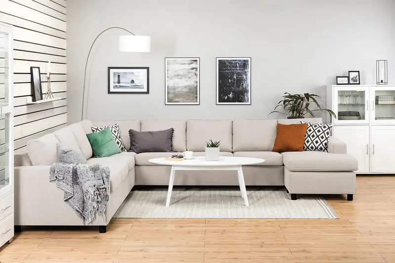 Crazy 7-personers Højrevendt U-formet XX-Large Hjørnesofa med Divan i Stof - Beige - Møbler - Sofaer - Hjørnesofa - Hjørnesofa med chaiselong