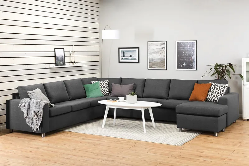Crazy 7-personers Højrevendt U-formet XX-Large Hjørnesofa med Divan i Stof - Mørkegrå - Møbler - Sofaer - Hjørnesofa - Hjørnesofa med chaiselong