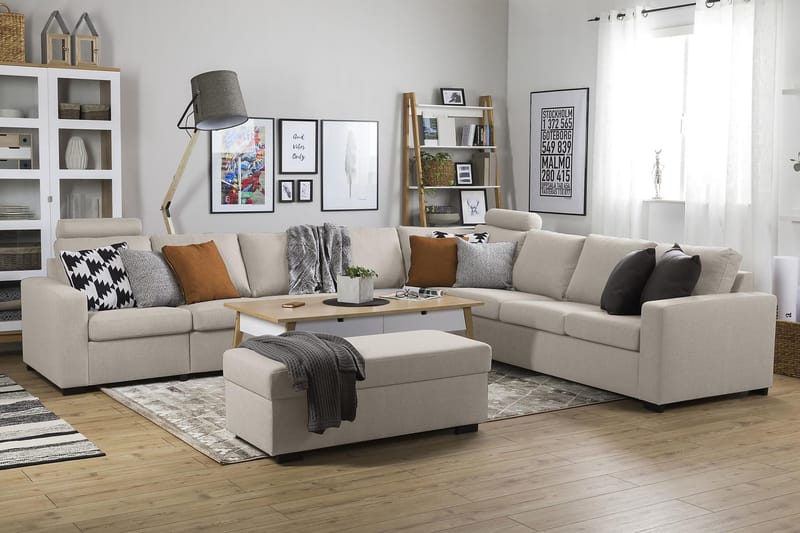 Crazy 7-personers Vendbar L-formet XX-Large Hjørnesofa i Stof - Beige - Møbler - Sofaer - Hjørnesofa
