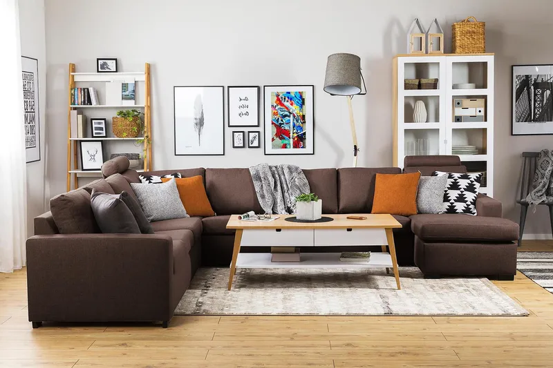 Crazy 7-personers Vendbar U-formet XX-Large Hjørnesofa med Divan i Stof - Brun - Møbler - Sofaer - Hjørnesofa - Hjørnesofa med chaiselong