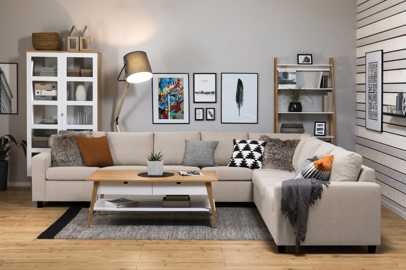 Crazy 7-personers Vendbar L-formet XX-Large Hjørnesofa i Stof - Beige - Møbler - Sofaer - Hjørnesofa