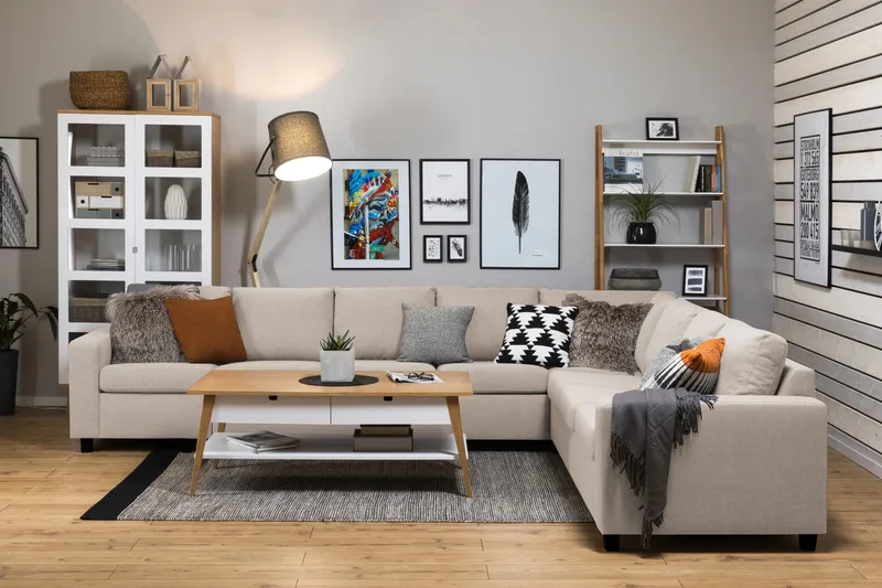 Crazy 7-personers Vendbar L-formet XX-Large Hjørnesofa i Stof - Beige - Møbler - Sofaer - Hjørnesofa