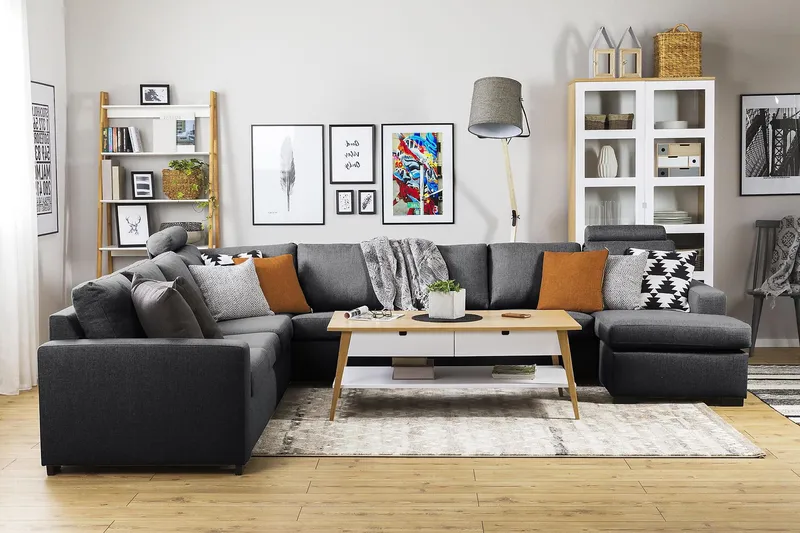 Crazy 7-personers Vendbar U-formet XX-Large Hjørnesofa med Divan i Stof - Mørkegrå - Møbler - Sofaer - Hjørnesofa - Hjørnesofa med chaiselong