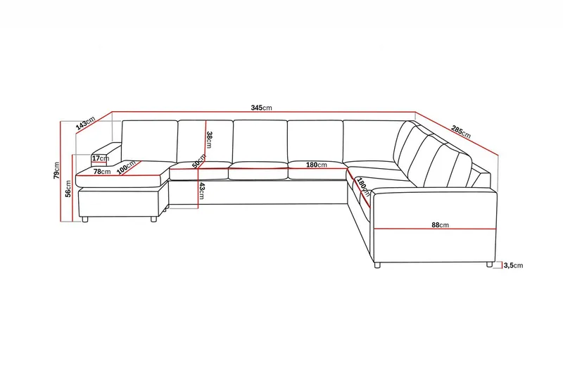 Crazy 7-personers Vendbar U-formet XX-Large Hjørnesofa med Divan i Stof - Mørkegrå / Antracit - Møbler - Sofaer - Hjørnesofa - Hjørnesofa med chaiselong
