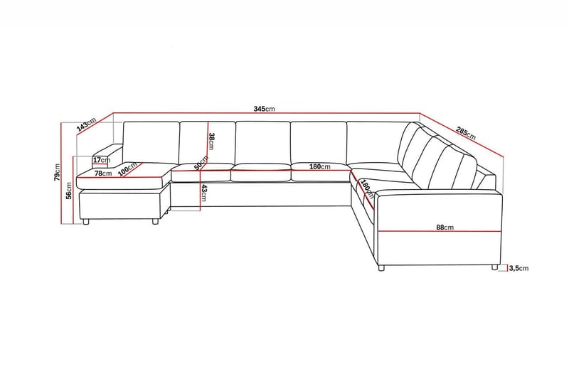 Crazy 7-personers Vendbar U-formet XX-Large Hjørnesofa med Divan i Stof - Mørkegrå / Antracit - Møbler - Sofaer - Hjørnesofa - Hjørnesofa med chaiselong
