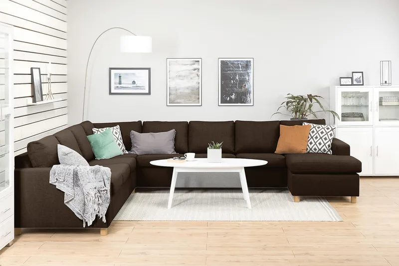 Crazy 7-personers Højrevendt U-formet XX-Large Hjørnesofa med Divan i Stof - Brun - Møbler - Sofaer - Hjørnesofa - Hjørnesofa med chaiselong