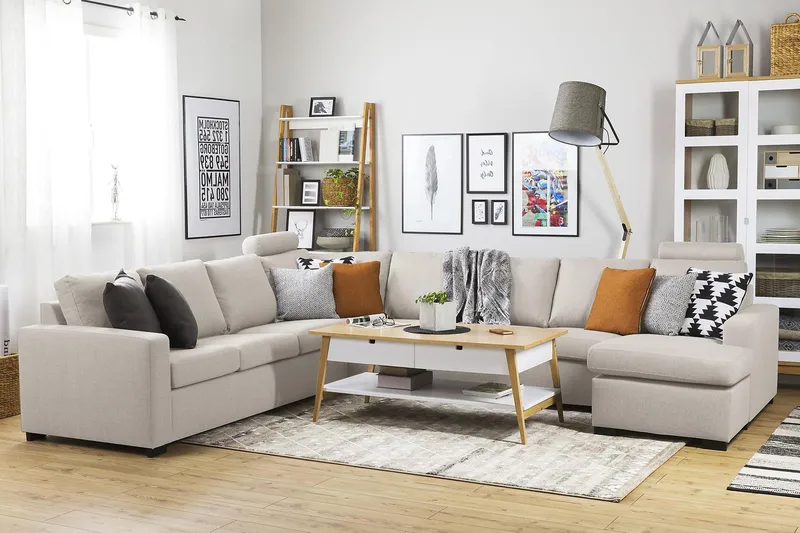 Crazy 7-personers Vendbar U-formet XX-Large Hjørnesofa med Divan i Stof - Beige - Møbler - Sofaer - Hjørnesofa - Hjørnesofa med chaiselong