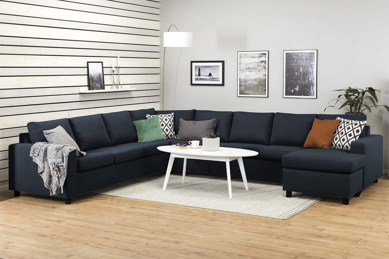 Crazy 7-personers Højrevendt U-formet XX-Large Hjørnesofa med Divan i Stof - Blå - Møbler - Sofaer - Hjørnesofa - Hjørnesofa med chaiselong