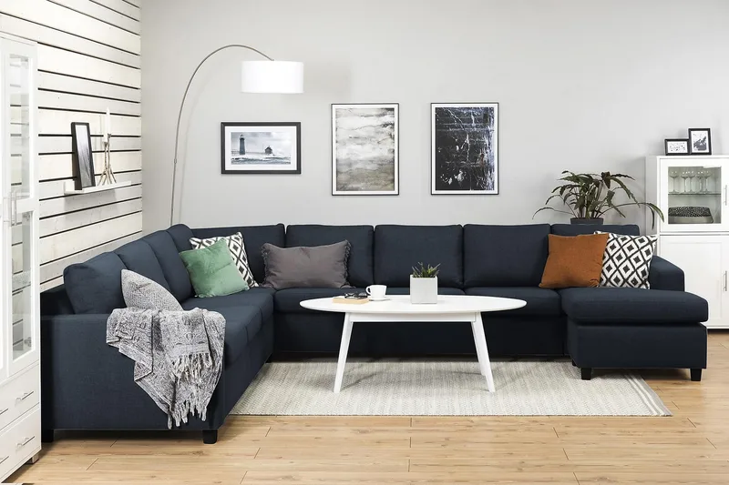 Crazy 7-personers Højrevendt U-formet XX-Large Hjørnesofa med Divan i Stof - Blå - Møbler - Sofaer - Hjørnesofa - Hjørnesofa med chaiselong