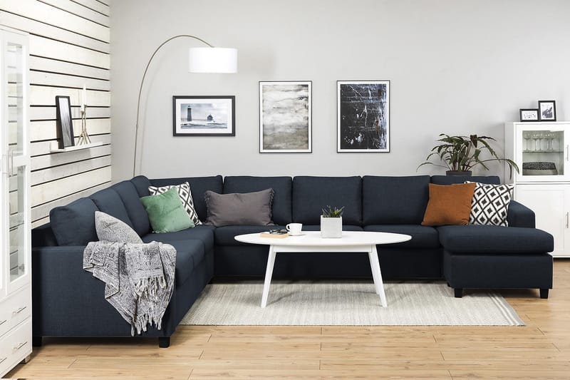 Crazy 7-personers højrevendt U-formet XX-Large hjørnesofa med chaiselong i stof - Mørkeblå - Møbler - Sofaer - Hjørnesofa - Hjørnesofa med chaiselong