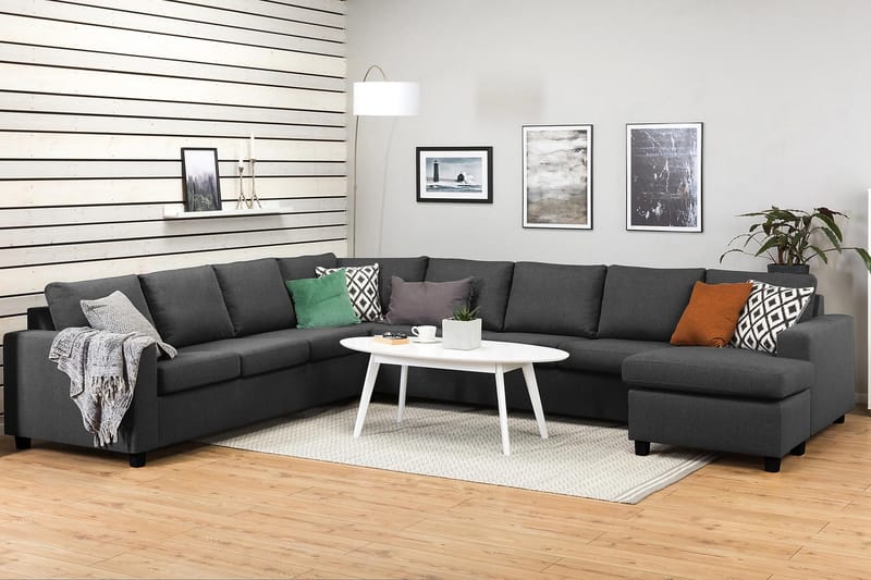 Crazy 7-personers Højrevendt U-formet XX-Large Hjørnesofa med Divan i Stof - Mørkegrå - Møbler - Sofaer - Hjørnesofa - Hjørnesofa med chaiselong