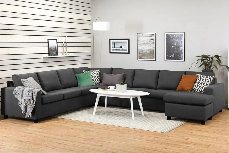 Crazy 7-personers Højrevendt U-formet XX-Large Hjørnesofa med Divan i Stof - Mørkegrå - Møbler - Sofaer - Hjørnesofa - Hjørnesofa med chaiselong