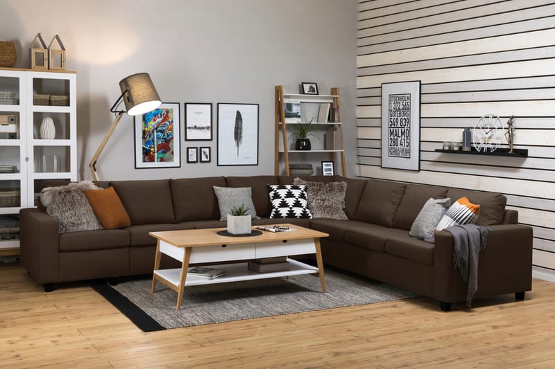 Crazy 7-personers Vendbar L-formet XX-Large Hjørnesofa i Stof - Brun - Møbler - Sofaer - Hjørnesofa