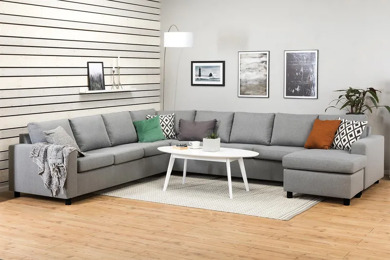 Crazy 7-personers Højrevendt U-formet XX-Large Hjørnesofa med Divan i Stof - Grå - Møbler - Sofaer - Hjørnesofa - Hjørnesofa med chaiselong