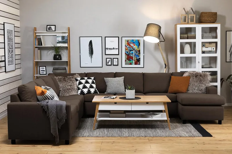 Crazy 7-personers Højrevendt U-formet XX-Large Hjørnesofa med Divan i Stof - Brun - Møbler - Sofaer - Hjørnesofa - Hjørnesofa med chaiselong