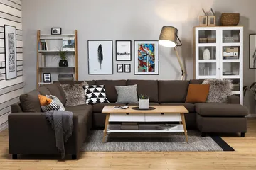 Crazy 7-personers højrevendt U-formet XX-Large hjørnesofa med chaiselong i stof - Brun - Møbler - Sofaer - Hjørnesofa - Hjørnesofa med chaiselong