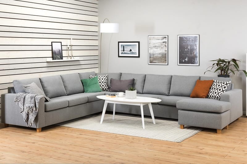 Crazy 7-personers Højrevendt U-formet XX-Large Hjørnesofa med Divan i Stof - Grå - Møbler - Sofaer - Hjørnesofa - Hjørnesofa med chaiselong