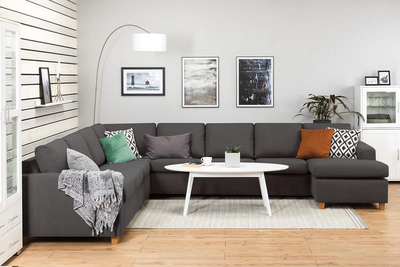 Crazy 7-personers Højrevendt U-formet XX-Large Hjørnesofa med Divan i Stof - Mørkegrå - Møbler - Sofaer - Hjørnesofa - Hjørnesofa med chaiselong