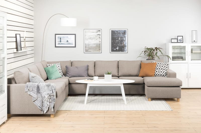 Crazy 7-personers Højrevendt U-formet XX-Large Hjørnesofa med Divan i Stof - Beige - Møbler - Sofaer - Hjørnesofa - Hjørnesofa med chaiselong