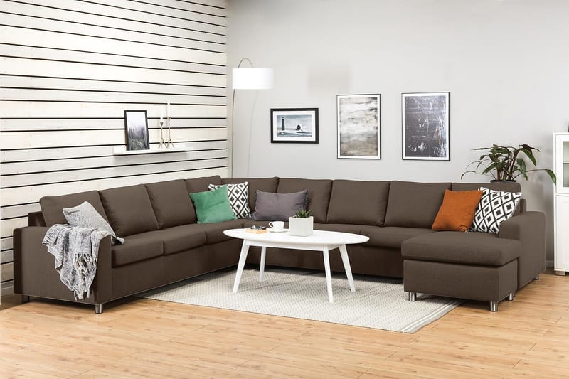 Crazy 7-personers Højrevendt U-formet XX-Large Hjørnesofa med Divan i Stof - Brun - Møbler - Sofaer - Hjørnesofa - Hjørnesofa med chaiselong