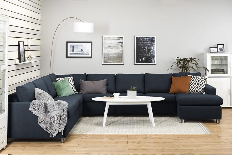 Crazy 7-personers Højrevendt U-formet XX-Large Hjørnesofa med Divan i Stof - Blå - Møbler - Sofaer - Hjørnesofa - Hjørnesofa med chaiselong
