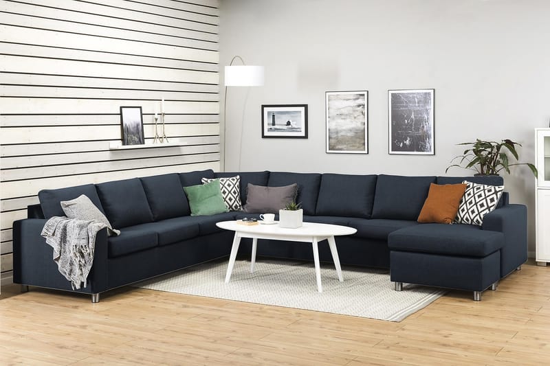 Crazy 7-personers Højrevendt U-formet XX-Large Hjørnesofa med Divan i Stof - Blå - Møbler - Sofaer - Hjørnesofa - Hjørnesofa med chaiselong