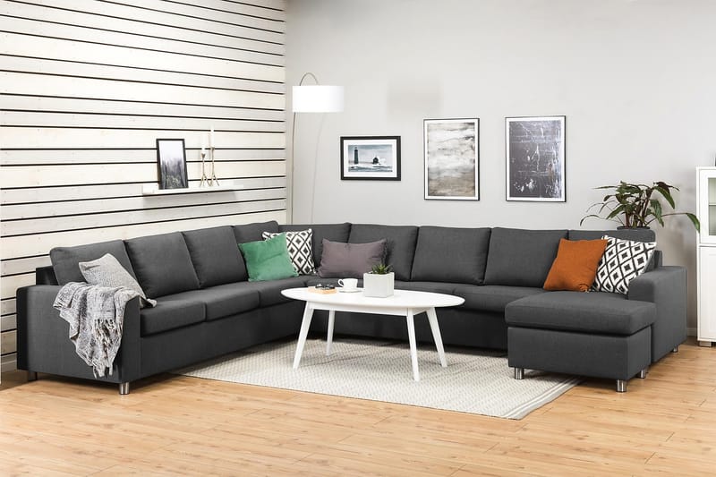 Crazy 7-personers Højrevendt U-formet XX-Large Hjørnesofa med Divan i Stof - Mørkegrå - Møbler - Sofaer - Hjørnesofa - Hjørnesofa med chaiselong