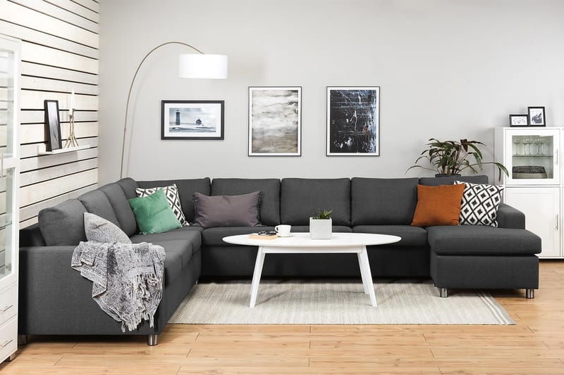 Crazy 7-personers Højrevendt U-formet XX-Large Hjørnesofa med Divan i Stof - Mørkegrå - Møbler - Sofaer - Hjørnesofa - Hjørnesofa med chaiselong