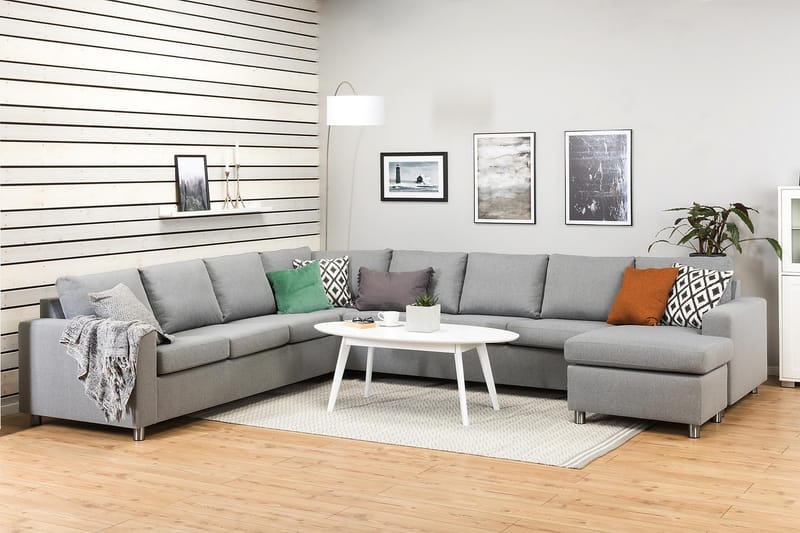 Crazy 7-personers Højrevendt U-formet XX-Large Hjørnesofa med Divan i Stof - Grå - Møbler - Sofaer - Hjørnesofa - Hjørnesofa med chaiselong