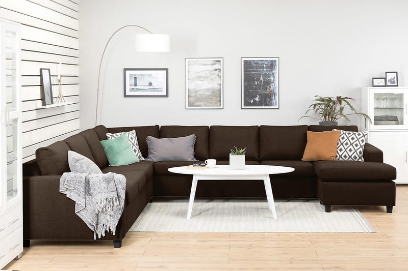 Crazy 7-personers Højrevendt U-formet XX-Large Hjørnesofa med Divan i Stof - Brun - Møbler - Sofaer - Hjørnesofa - Hjørnesofa med chaiselong