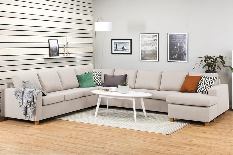 Crazy 7-personers Højrevendt U-formet XX-Large Hjørnesofa med Divan i Stof - Beige - Møbler - Sofaer - Hjørnesofa - Hjørnesofa med chaiselong