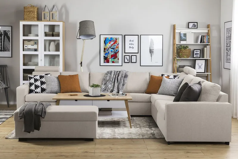 Crazy 7-personers Vendbar L-formet XX-Large Hjørnesofa i Stof - Beige - Møbler - Sofaer - Hjørnesofa