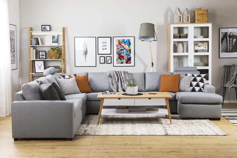 Crazy 7-personers Vendbar U-formet XX-Large Hjørnesofa med Divan i Stof - Grå - Møbler - Sofaer - Hjørnesofa - Hjørnesofa med chaiselong