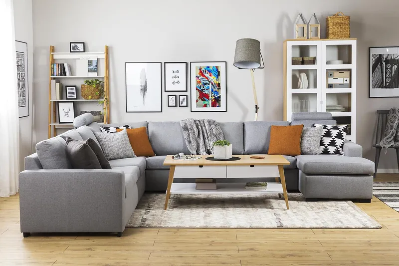 Crazy 7-personers Vendbar U-formet XX-Large Hjørnesofa med Divan i Stof - Grå - Møbler - Sofaer - Hjørnesofa - Hjørnesofa med chaiselong