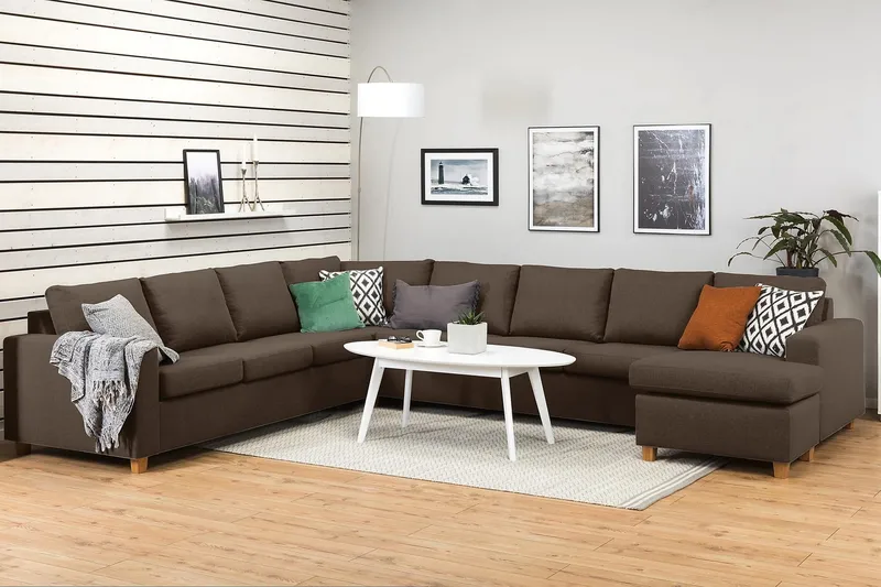 Crazy 7-personers Højrevendt U-formet XX-Large Hjørnesofa med Divan i Stof - Brun - Møbler - Sofaer - Hjørnesofa - Hjørnesofa med chaiselong