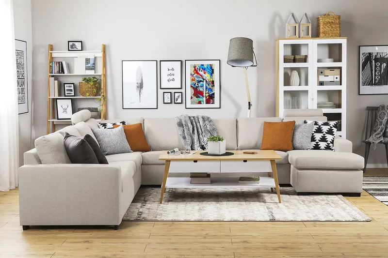 Crazy 7-personers Vendbar U-formet XX-Large Hjørnesofa med Divan i Stof - Beige - Møbler - Sofaer - Hjørnesofa - Hjørnesofa med chaiselong