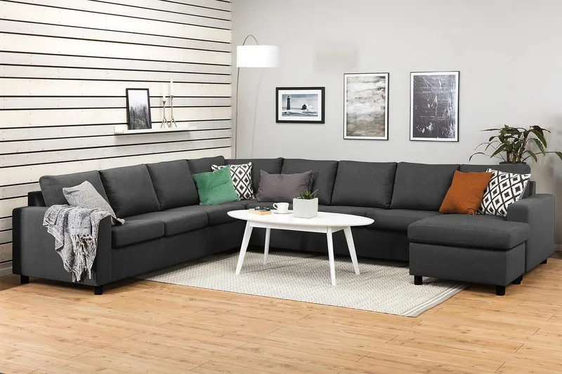 Crazy 7-personers Højrevendt U-formet XX-Large Hjørnesofa med Divan i Stof - Mørkegrå - Møbler - Sofaer - Hjørnesofa - Hjørnesofa med chaiselong