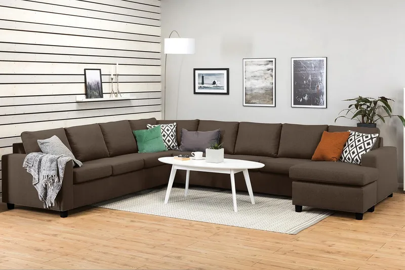 Crazy 7-personers Højrevendt U-formet XX-Large Hjørnesofa med Divan i Stof - Brun - Møbler - Sofaer - Hjørnesofa - Hjørnesofa med chaiselong