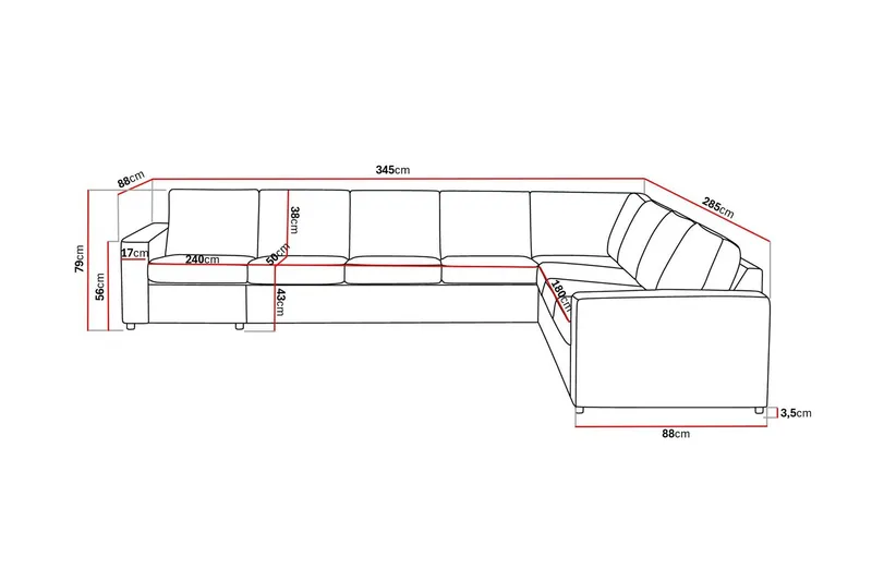Crazy 7-personers Vendbar L-formet XX-Large Hjørnesofa i Stof - Antracit - Møbler - Sofaer - Hjørnesofa
