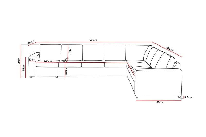 Crazy 7-personers Vendbar L-formet XX-Large Hjørnesofa i Stof - Antracit - Møbler - Sofaer - Hjørnesofa